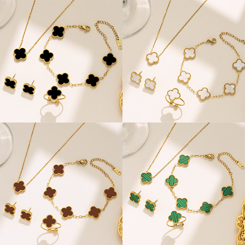 新款钛钢不掉色双面四叶花套装项链女时尚气质轻奢网红锁骨链手链,饰品/流行首饰/时尚饰品新,组合套装,淘宝优惠券,粉丝福利购,淘宝优惠卷