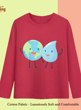 World Water Day世界水日节约用水保护地球长袖T恤衫童装衣服蓝色