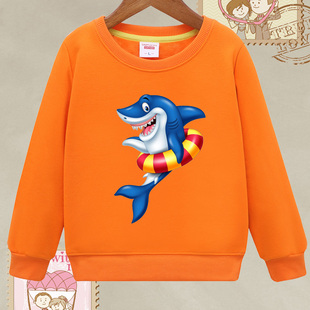 鲨鱼卫衣男加绒青少年初中生12学生15岁无帽女孩大童冬装外套圆领