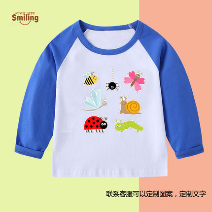 蜜蜂蜗牛瓢虫蜘蛛毛毛虫子蜻蜓蝴蝶组合长袖T恤男童装女孩上衣服7