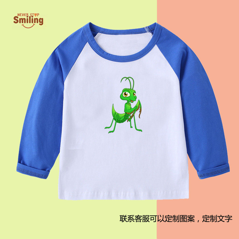 中小儿童装蝗虫蚂蚱长袖t恤秋季纯棉圆领上衣女男童宝宝衣服8表演