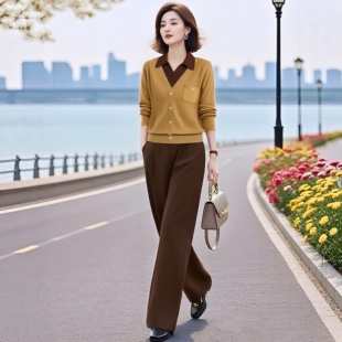 秋季 素韵订制女装 套装 超好看休闲裤 原创品牌轻奢撞色假两件针织衫