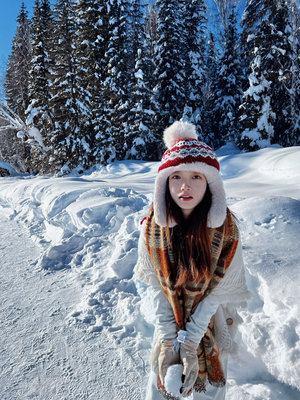 雷锋帽女冬季东北长白山哈尔滨雪乡加绒加厚护耳帽子防寒旅游穿搭