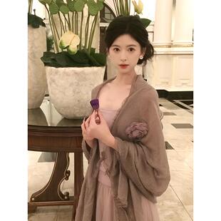 棉麻蕾丝纯色薄款披肩女外搭裙子旗袍春秋百搭防晒开衫空调房外套