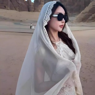 白色蕾丝披肩度假风迪拜埃及沙漠海边旅游穿搭丝巾薄款头巾纱巾女