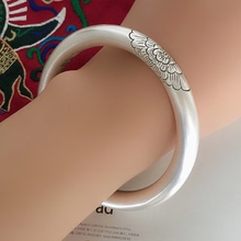 999银手镯足银实心原创设计牡丹 手工私人定制纯银手镯女生日礼品