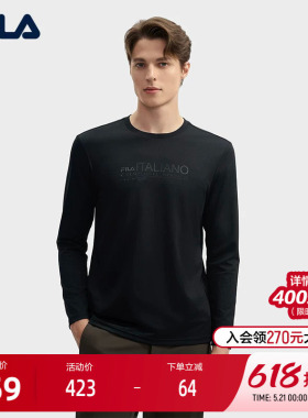 FILA 斐乐官方男子针织长袖衫2024冬新款时尚简约休闲基础黑色长T