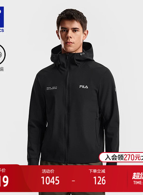 FILA 斐乐官方男士针织连帽外套2026春新款健身运动舒适黑色上衣