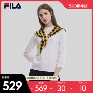 FILA 时尚 2023秋新款 Emerald斐乐女子针织编织衫 休闲披肩老花上衣