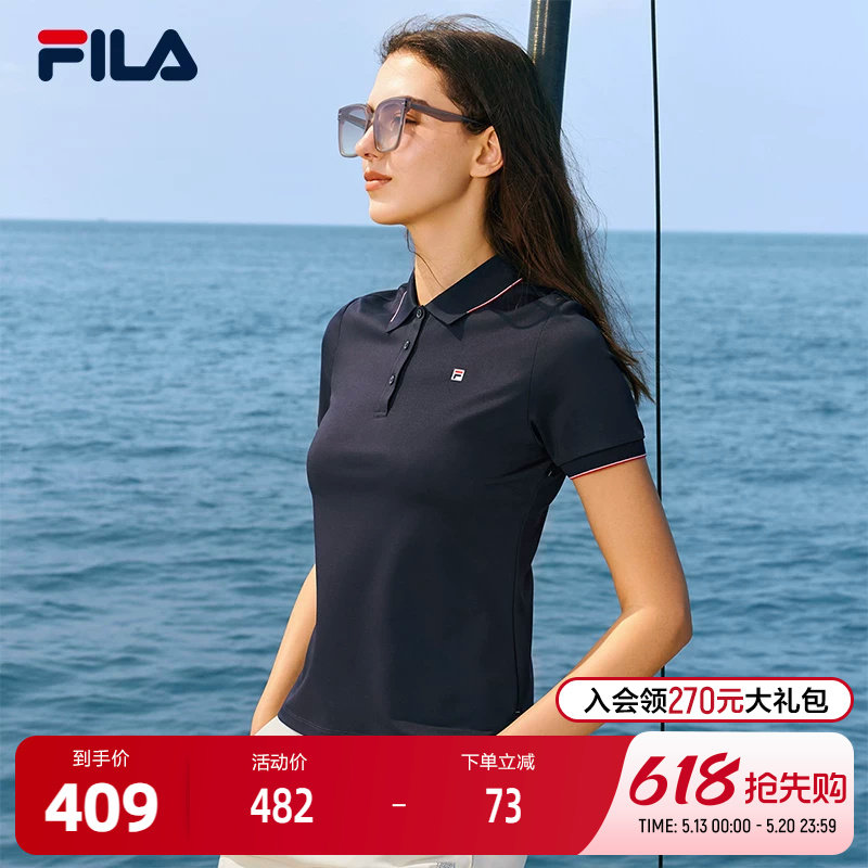 FILA 斐乐官方女子针织领航短袖POLO衫商务夏季新款休闲基础
