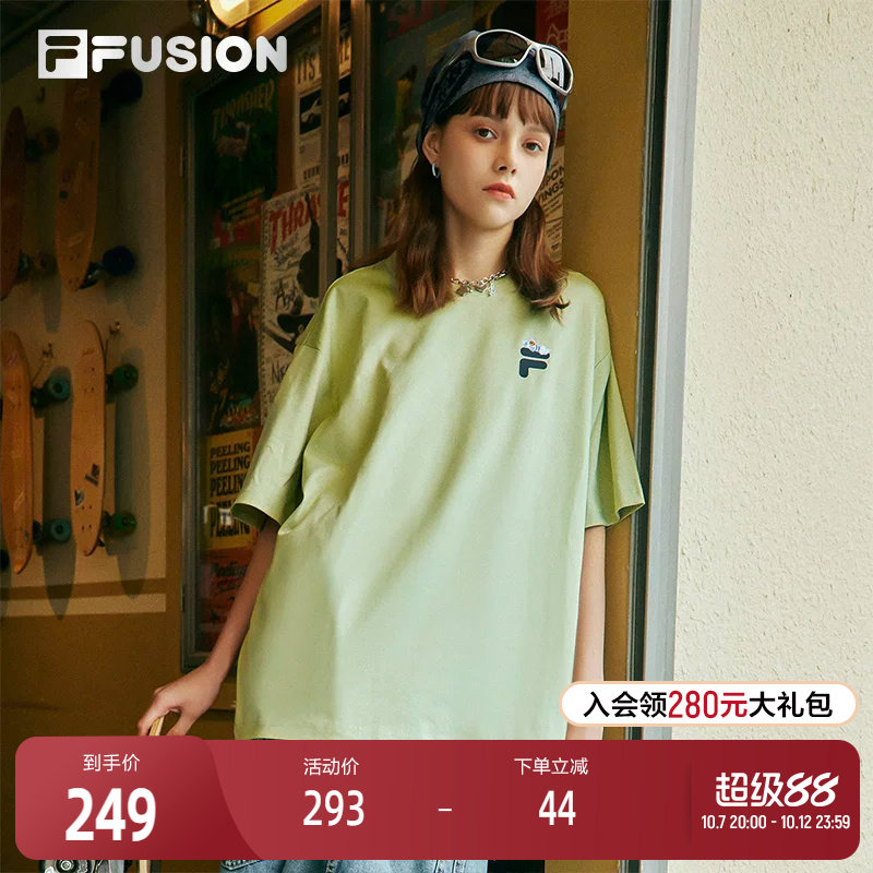 FILA FUSION斐乐潮牌短袖T恤情侣款夏时尚宽松运动休闲上衣