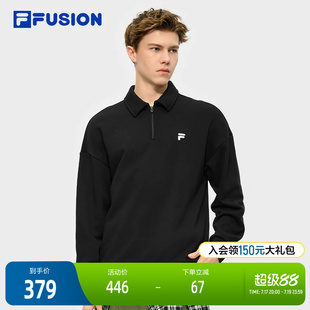 FILA FUSION斐乐潮牌情侣款套头卫衣2025冬新款休闲加绒针织上衣