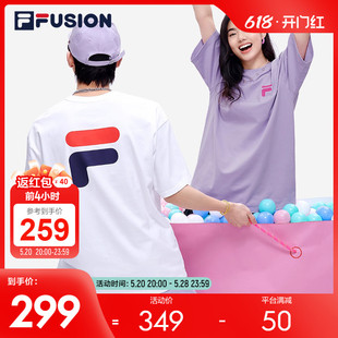 FILA 女夏季 T恤衫 FUSION潮牌情侣针织短袖 街头潮流运动logo男T恤