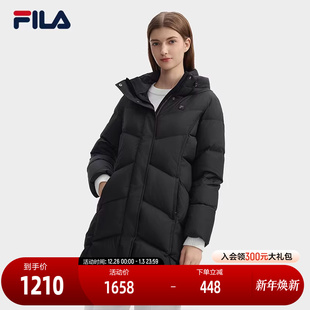 休闲舒适保暖连帽外套 羽绒服2024冬新款 FILA 斐乐官方女士中长款