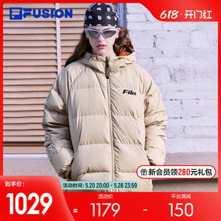 新款 FILA 羽绒服2023冬季 宽松连帽上衣 FUSION斐乐潮牌情侣款 时尚