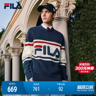 FILA 斐乐官方情侣款编织衫2025冬新款时尚休闲宽松撞色套头毛衣