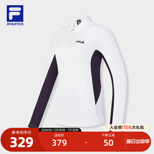 新款 FILA 2024秋季 斐乐官方女子针织长袖 健身运动拼色上衣 POLO衫