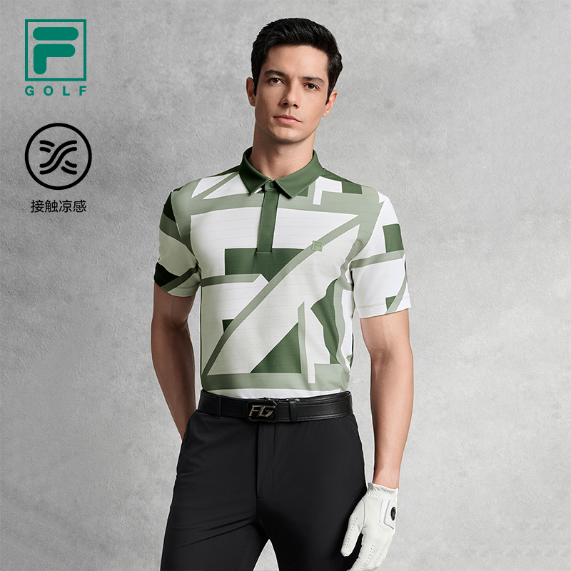FILA 斐乐官方男子针织短袖POLO衫2025秋新款高尔夫运动拼色上衣