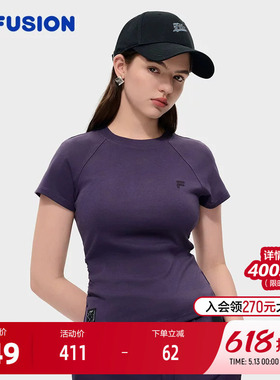 FILA FUSION斐乐潮牌女子针织短袖衫2026春季新款简约修身白色T恤