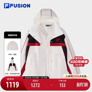 时尚 新款 拼色连帽外套 FUSION斐乐潮牌棉服两件套女2025春季 FILA