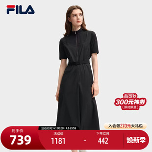 FILA 新款 时尚 休闲拼接舒适裙子 斐乐官方女子梭织连衣裙2025秋季