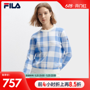 休闲方格图案套头毛衣 2024春季 时尚 新款 FILA 斐乐官方女子编织衫