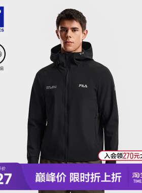 FILA 斐乐官方男士针织连帽外套2026春新款健身运动舒适黑色上衣