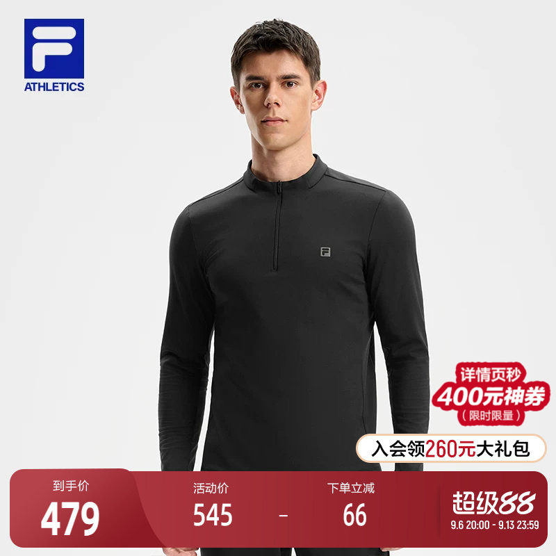 FILA 斐乐官方男子针织长袖上衣2025冬季新款健身运动加绒基础长T