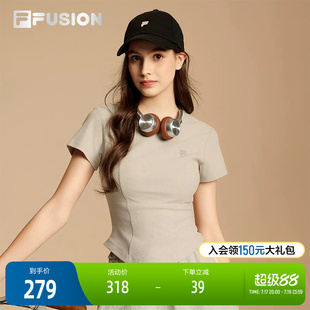 FILA FUSION斐乐潮牌女子针织短袖衫2025秋季新款时尚休闲紧身T恤