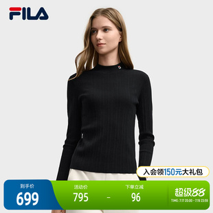 FILA 斐乐官方女子编织衫2025冬新款时尚简约修身小高领套头毛衣