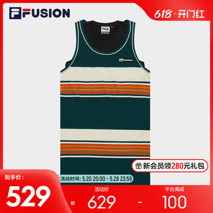 FILA FUSION斐乐潮牌女子连衣裙两件套2023夏宽松网眼彩条背心裙