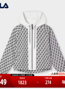 FILA Emerald斐乐女士梭织外套2025春季新款休闲宽松满印连帽上衣