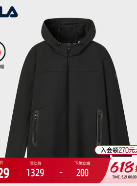 FILA 斐乐官方男士梭织外套2026春新款简约基础加绒黑色连帽上衣
