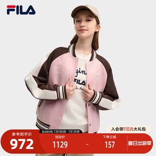 休闲宽松拼色棒球服 FILA 斐乐官方女士针织长袖 外套2025春季 新款