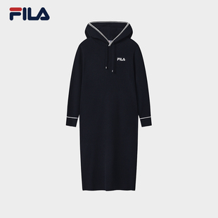 FILA 斐乐官方女子编织连衣裙2025冬季新款简约时尚修身连帽长裙
