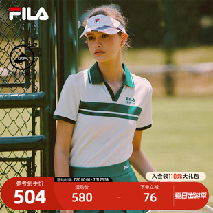 休闲撞色修身 2025秋新款 时尚 POLO衫 斐乐官方女子针织短袖 FILA 衫