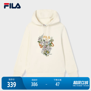 FILA 斐乐官方女子连帽卫衣2025春新款休闲舒适花朵刺绣针织上衣