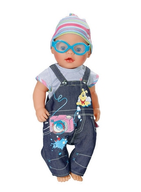 ZAPF夏芙baby born仿真娃娃43cm配件牛仔衣服连衣裙打底裤帽墨镜