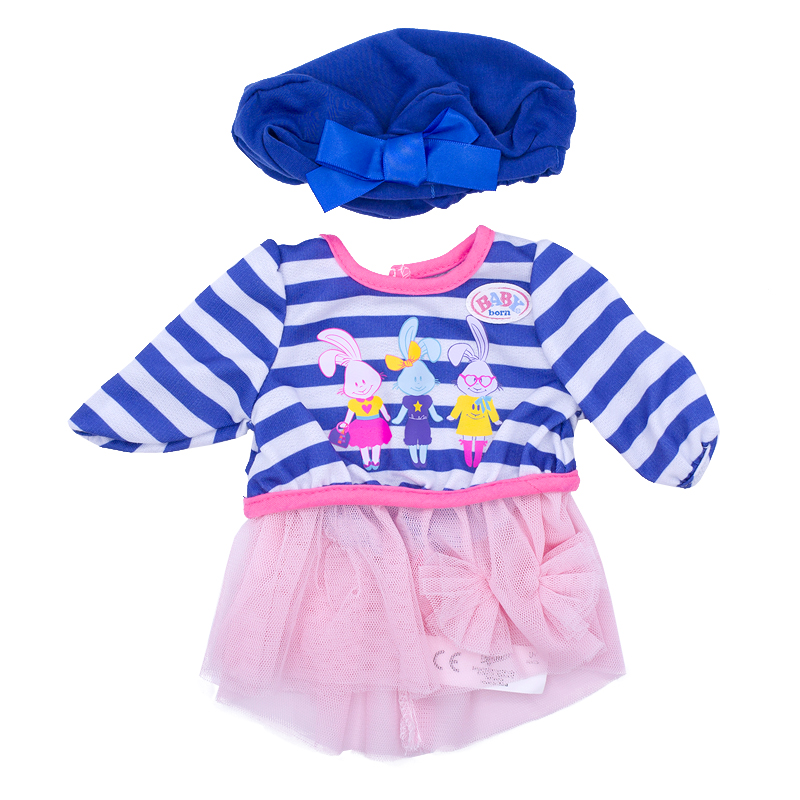 Zapf夏芙baby born邦邦43CM仿真娃娃配件衣服装条纹连衣裙长裤帽