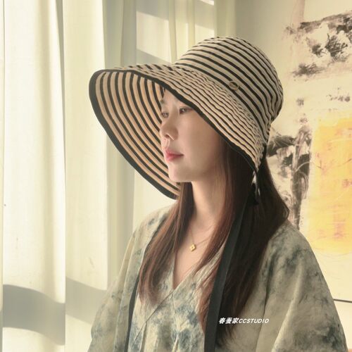 定制高版本~条纹防晒渔夫帽女