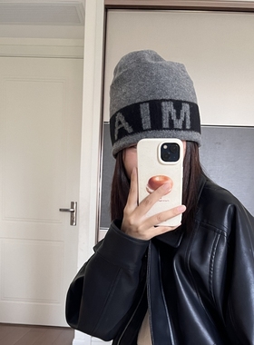 出口韩国~字母针织含羊毛冷帽徒步堆堆帽秋冬女户外登山毛线帽子