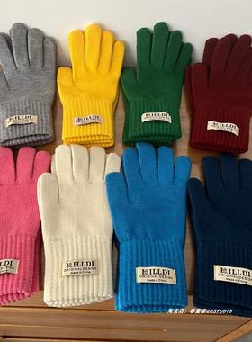 含羊毛~韩国单可触屏ins博主同款针织手套女分指骑行百搭防寒防风