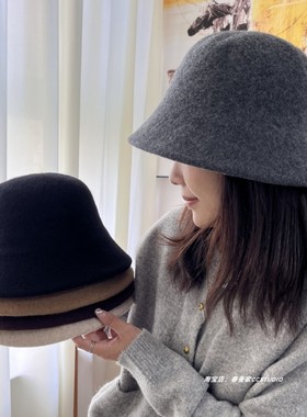 圆脸适合的帽子~11.6%羊绒+88.4%羊毛高品质盆帽女冬优雅渔夫帽子