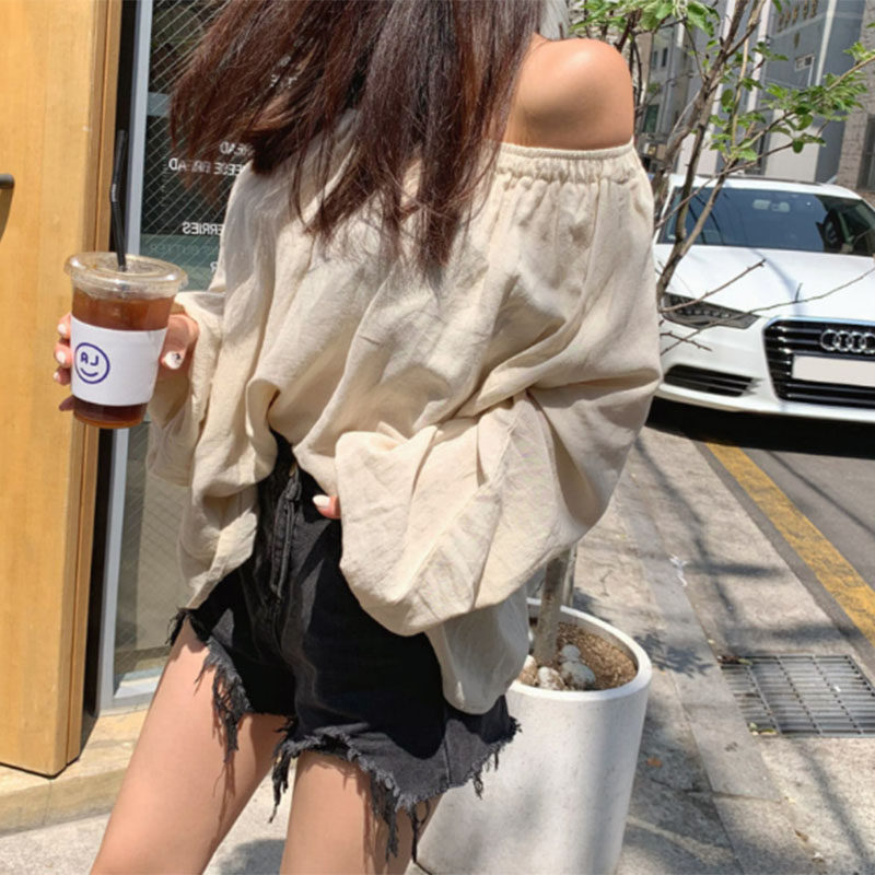 the republic of korea Simplicity Versatile Long sleeve shirt summer new pattern sexy strapless Word collar jacket Thin section Sunscreenin the Women's clothing/Boutique , Shirt  category - from Buy2taobao.com to provide professional Taobao agent buy service