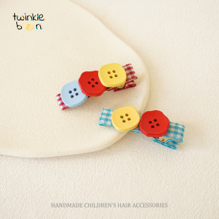 韩式 儿童发夹可爱纽扣刘海夹子女童侧边刘海夹子头饰宝宝发夹发卡