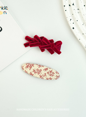 可爱风丝绒蝴蝶结儿童发夹女童红色碎花bb夹百搭气质发饰侧边发夹