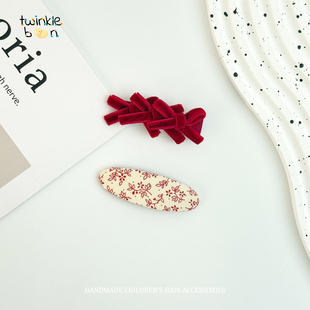 可爱风丝绒蝴蝶结儿童发夹女童红色碎花bb夹百搭气质发饰侧边发夹