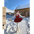 安妮不火甜美系蝴蝶结绣花呢料背心连衣裙女微胖大码 圣诞两件套装