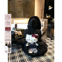 安妮不火 kitty贴布毛领连帽针织卫衣外套女微胖大码宽松显瘦开衫