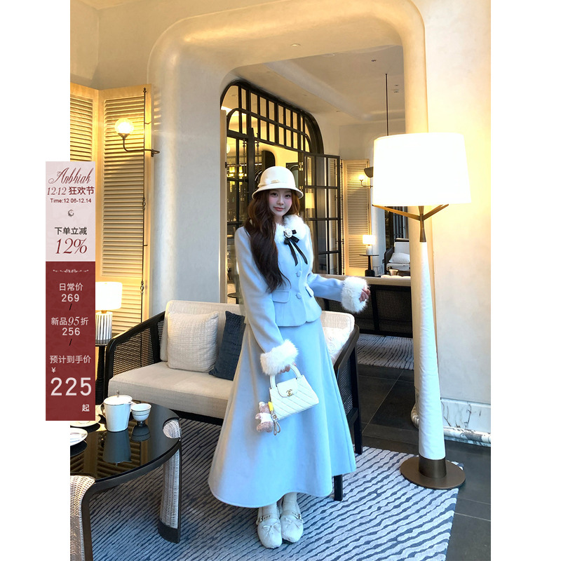 安妮不火 12/8 20点【黛西小姐】毛毛拼接夹棉呢外套&绒里半身裙